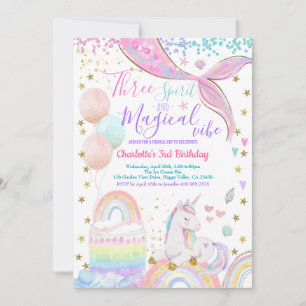 Invitation Fête d'anniversaire Licorne Sirène 3 ans Magique