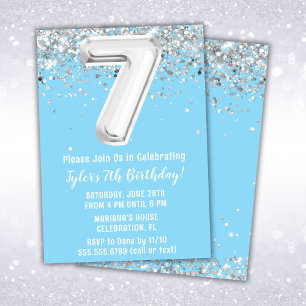 Invitation Fête d'anniversaire Light Blue Silver 7 ans