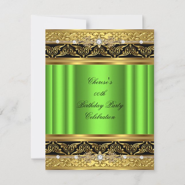 Invitation Fête d'anniversaire Lime Élégant Or Diamant Noir (Devant)