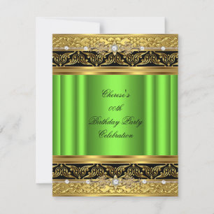 Invitation Fête d'anniversaire Lime Élégant Or Diamant Noir