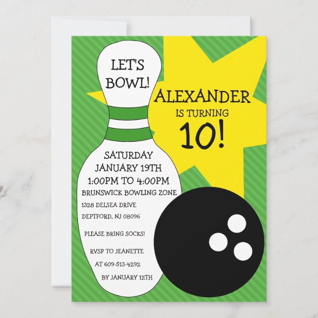Invitation Fête d'anniversaire Lime Green Bowling Bash Bowlin (Devant)