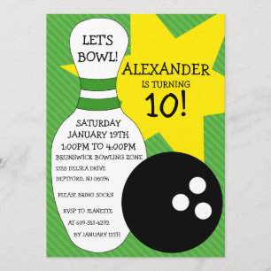 Invitation Fête d'anniversaire Lime Green Bowling Bash Bowlin