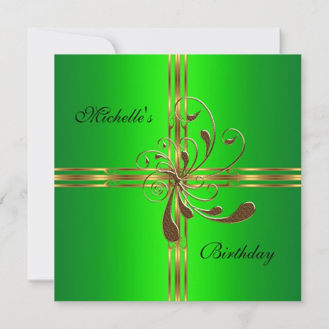 Invitation Fête d'anniversaire Lime Green Gold Bow cadeau (Devant)