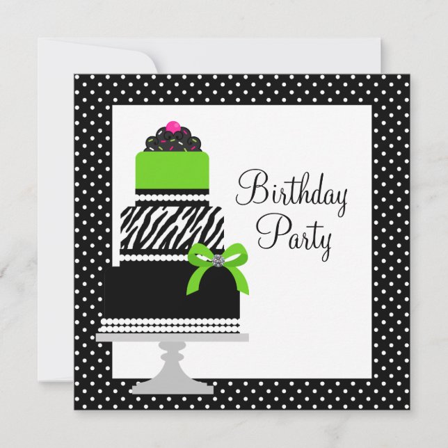 Invitation Fête d'anniversaire Lime Green Zebra Cake Cupcake (Devant)