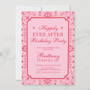 Invitation Fête d'anniversaire livre chic rose et rouge