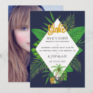 Invitation Fête d'anniversaire Luau Aloha hawaïenne ajouter u