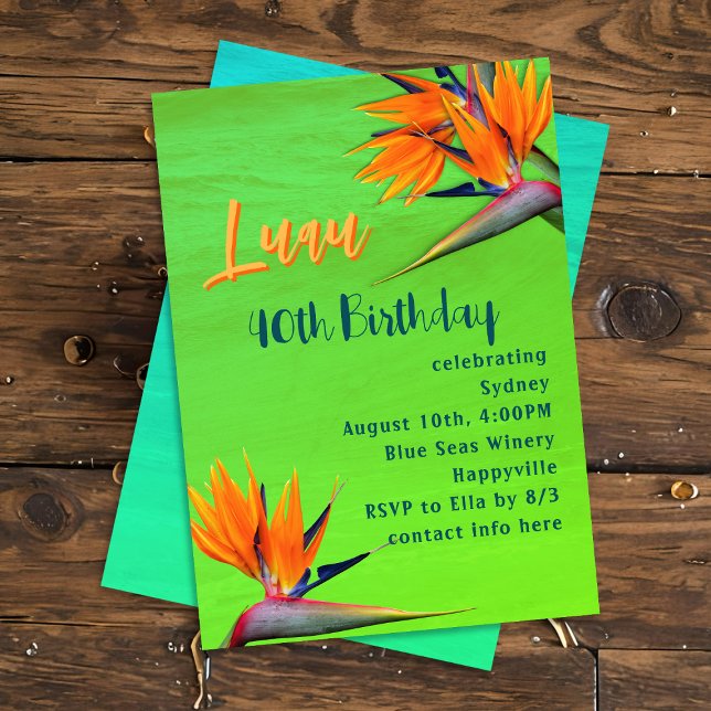 Invitation Fête d'anniversaire Luau Fleurs tropicales citron  (Créateur téléchargé)