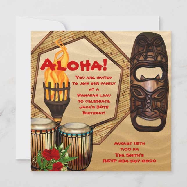 Invitation Fête d'anniversaire Luau Luau hawaïen (Devant)