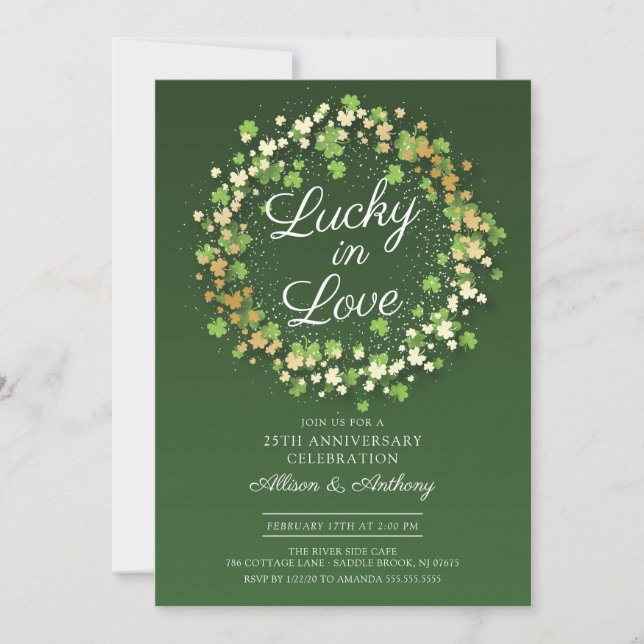 Invitation Fête d'anniversaire Lucky in Love Golden Shamrocks (Devant)