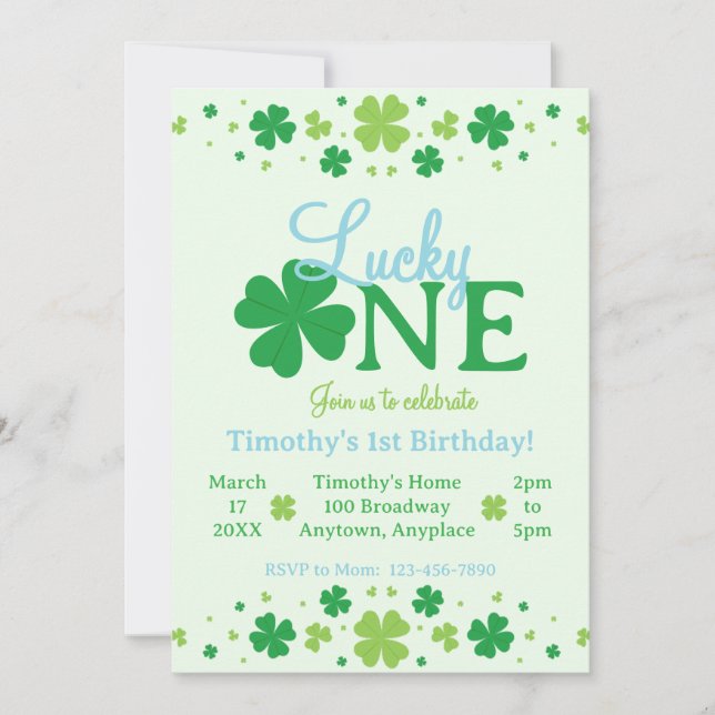 Invitation Fête d'anniversaire Lucky One First 1ère année (Devant)