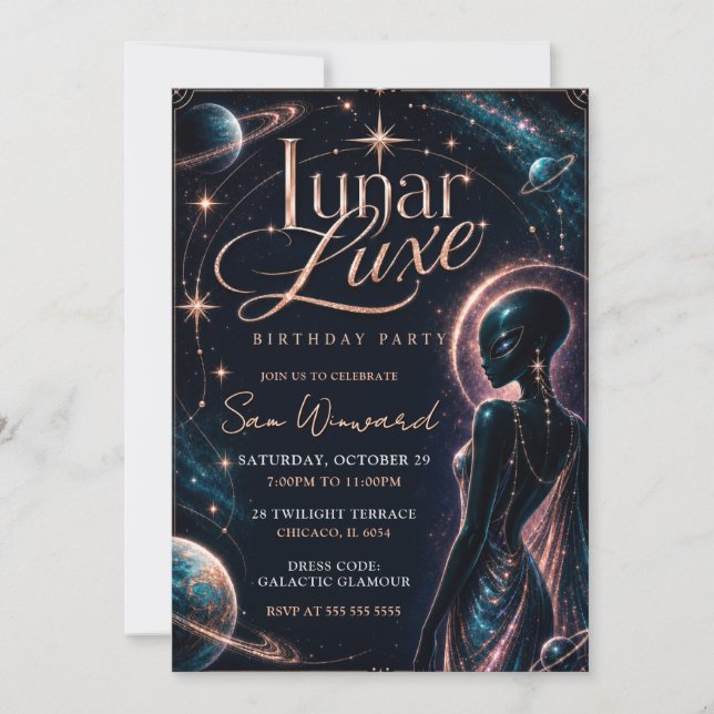 Invitation Fête d'anniversaire Lunar Luxe 21 ans (Devant)