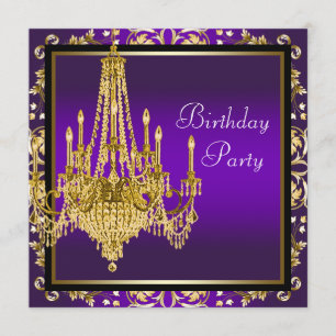 Invitation Fête d'anniversaire lustre doré violet