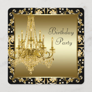 Invitation Fête d'anniversaire lustre noir et or