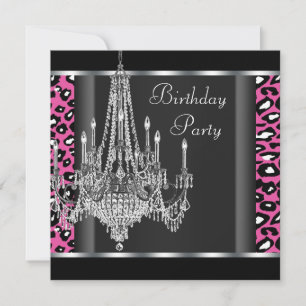 Invitation Fête d'anniversaire lustre rose léopard