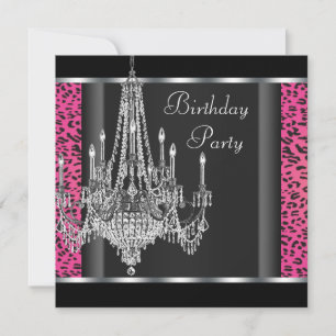 Invitation Fête d'anniversaire lustre rose léopard