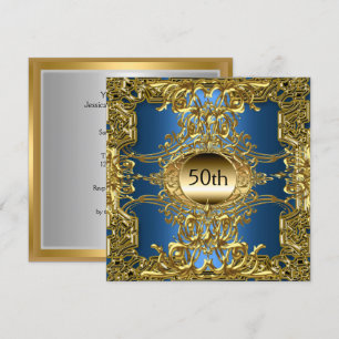 Invitation Fête d'anniversaire Luxe 50ème Or Bleu Or Bleu