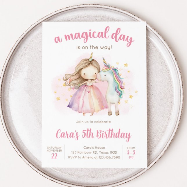 Invitation Fête d'anniversaire Magique Licorne (Unicorn Birthday Party Invitation)