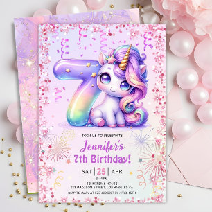Invitation Fête d'anniversaire magique Licorne 7 ans