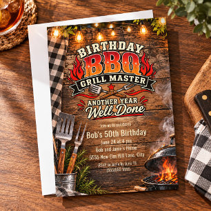 Invitation Fête d'anniversaire Maître de Gril BBQ Rustique