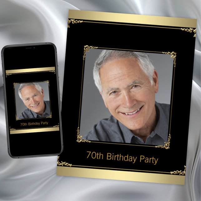 Invitation Fête d'anniversaire Mans Black et Gold (Mans black gold any birthday party invitation. Instant download and printed invitations available.)