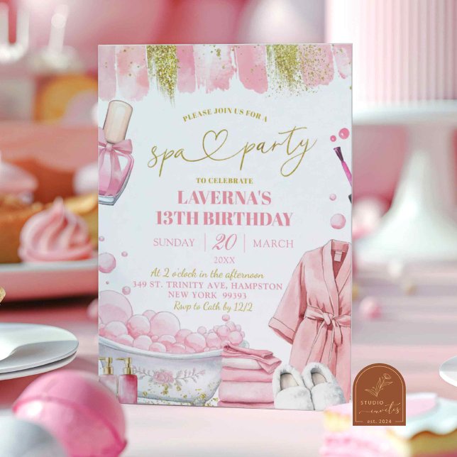 Invitation Fête d'anniversaire manucure pédicure Spa Rose (Créateur téléchargé)