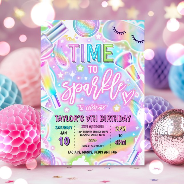 Invitation Fête d'anniversaire maquillage éclairant Rainbow S (Créateur téléchargé)
