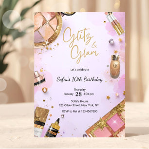 Invitation Fête d'anniversaire Maquillage Glamour Blush Rose