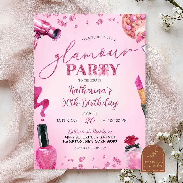 Invitation Fête d'anniversaire Maquillage Glamour Paillettes  (Créateur téléchargé)
