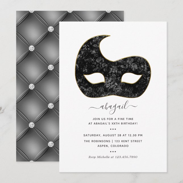 Invitation Fête d'anniversaire Mardi Gras (Devant / Derrière)