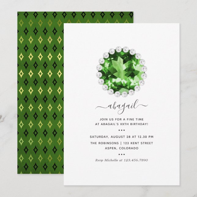 Invitation Fête d'anniversaire Mardi Gras Émeraude Verte (Devant / Derrière)
