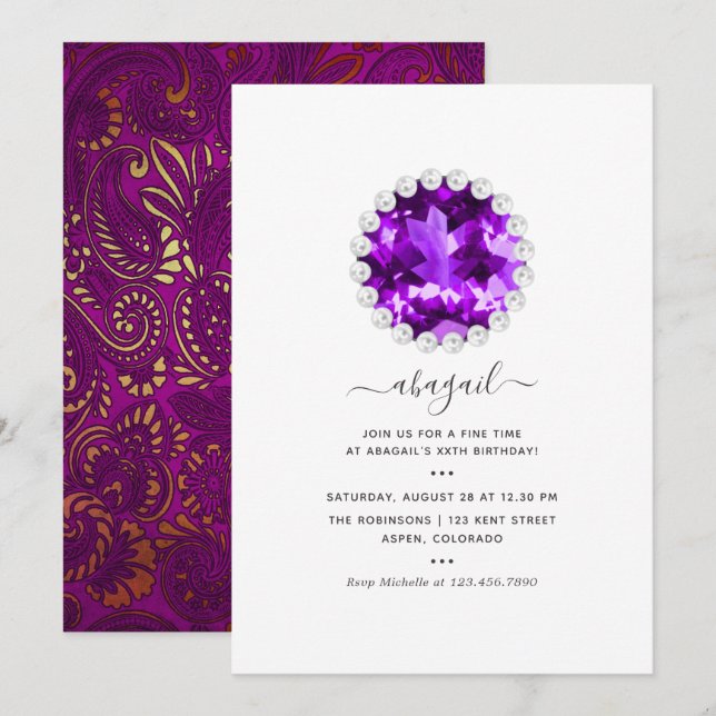 Invitation Fête d'anniversaire Mardi Gras violet et or (Devant / Derrière)