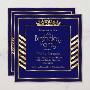 Invitation Fête d'anniversaire Marine Bleu Or Couronne Art Dé