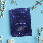 Invitation Fête d'anniversaire Marine bleu parties scintillan<br><div class="desc">Une invitation moderne,  élégante et glamour pour une fête d'anniversaire de 21e (ou tout âge). Un arrière - plan bleu marine,  décoré avec de la poussière de parties scintillant imitation. La couleur bleue est inégale. Personnalisez et ajoutez votre nom et les détails de votre fête.</div>