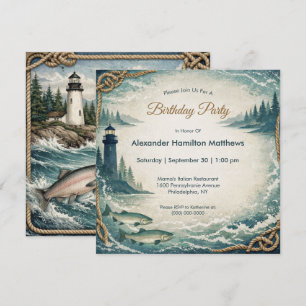 Invitation Fête d'anniversaire maritime bleu côtier