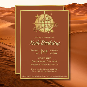 Invitation fête d'anniversaire marocaine or brun rouille 