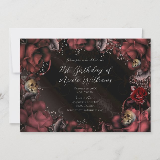 Invitation Fête d'anniversaire Marron Rouge Rouille Roses & C (Devant)