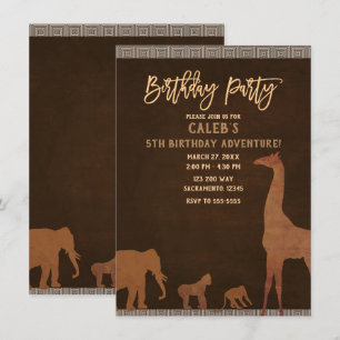 Invitation Fête d'anniversaire marron Safari Jungle Zoo afric