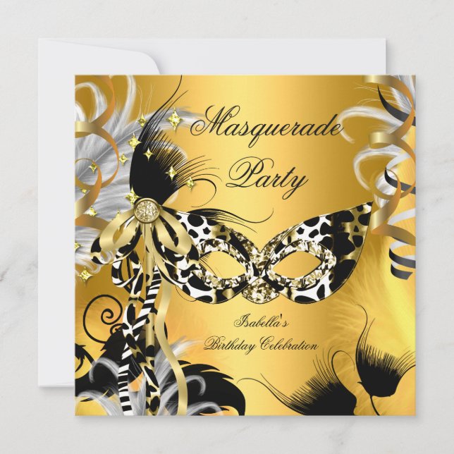 Invitation Fête d'anniversaire Mascarade Masque sauvage Noir  (Devant)