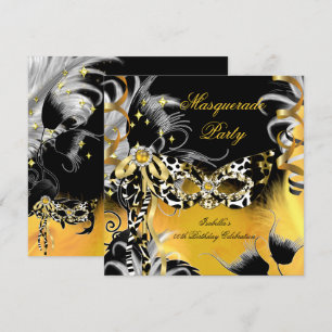 Invitation Fête d'anniversaire Mascarade Masque sauvage noir