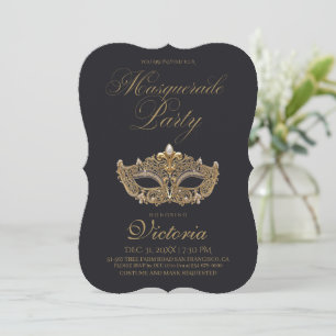 Invitation Fête d'anniversaire Mascarade Or Noir 