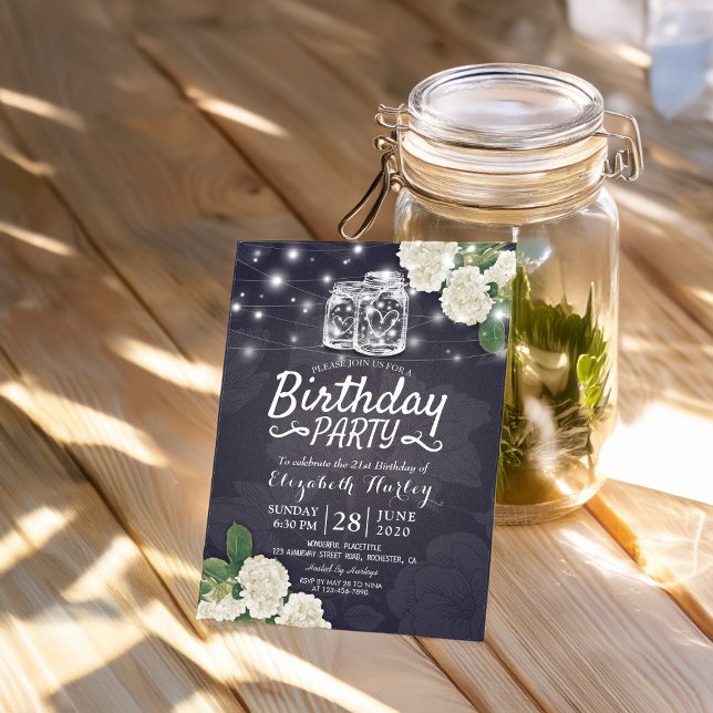 Invitation Fête d'anniversaire Mason Jars Hydrangea lumières  (Créateur téléchargé)