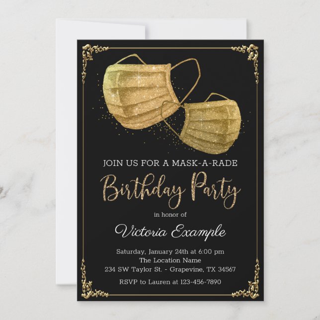 Invitation Fête d'anniversaire Masque-Rade de femme (Devant)