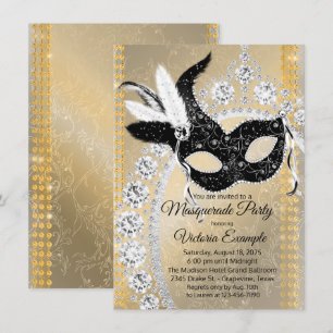 Invitation Fête d'anniversaire masquée Fancy Black Gold Diamo