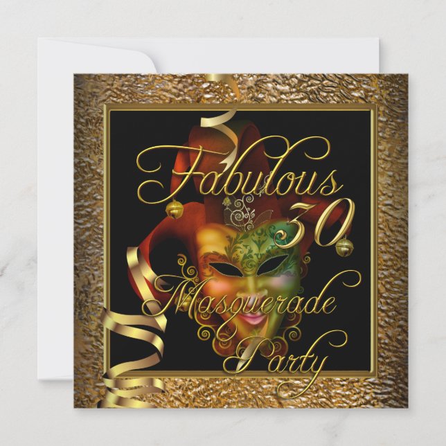 Invitation Fête d'anniversaire Masquerade Fabulous 30 Or Noir (Devant)