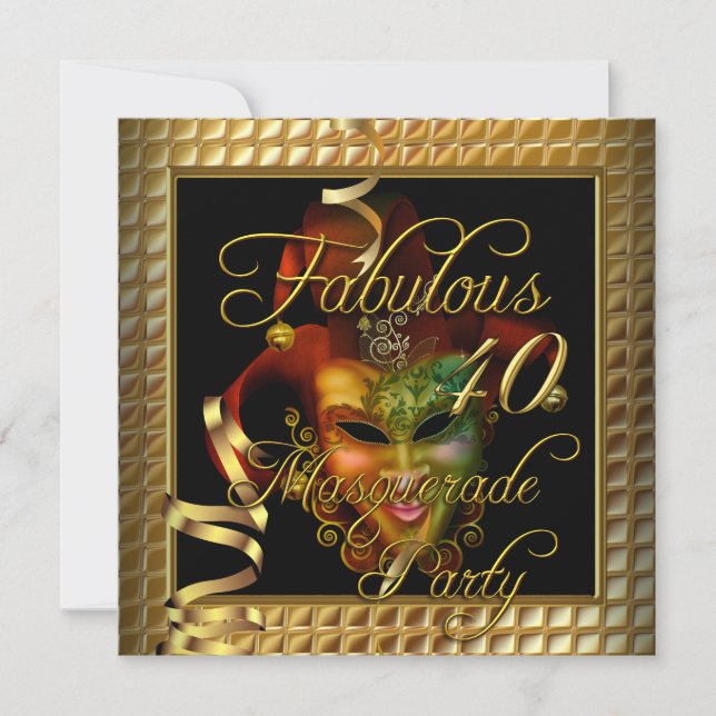 Invitation Fête d'anniversaire Masquerade Fabulous 40 Or Noir (Devant)