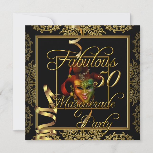 Invitation Fête d'anniversaire Masquerade Fabulous 50 Or Noir (Devant)