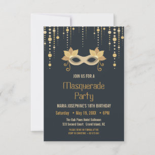 Invitation Fête d'anniversaire Masquerade moderne