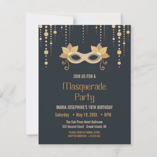 Invitation Fête d'anniversaire Masquerade moderne (Devant)