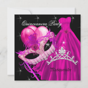 Invitation Fête d'anniversaire Masquerade Quinceanera Rose