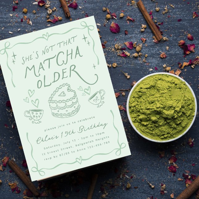 Invitation Fête d'anniversaire Matcha dessinée à la main, fêt (Créateur téléchargé)